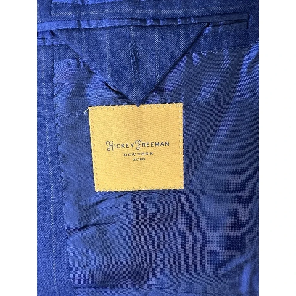 Hickey Freeman Suit Jacket 42 R Blue Wool Striped Premium Loro Piana USA Bespoke - Picture 12 of 16